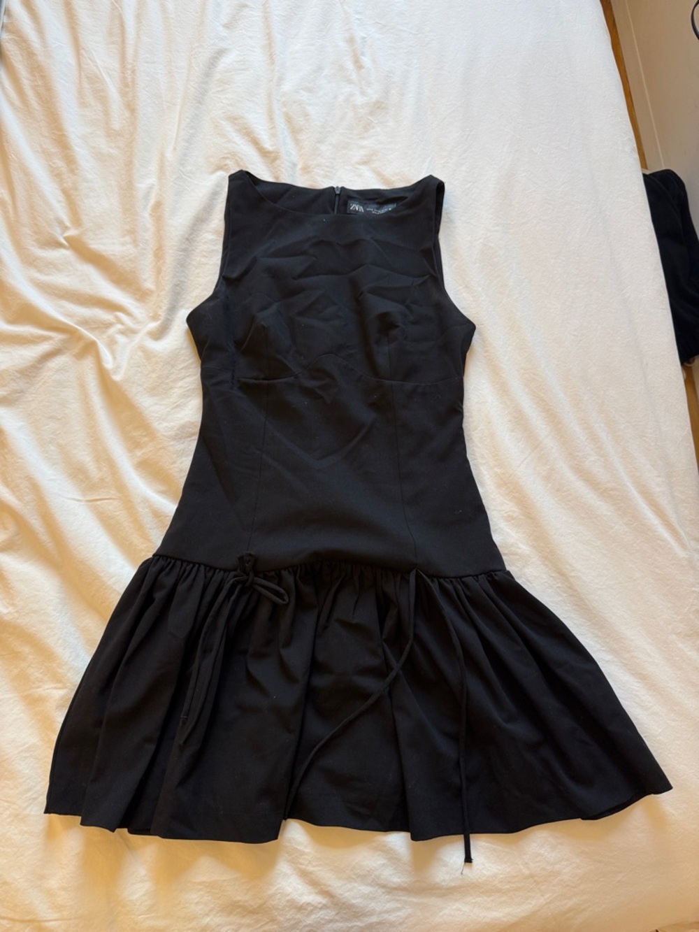 Zara Black Sleeveless Ruffled-Hem Mini Dress
